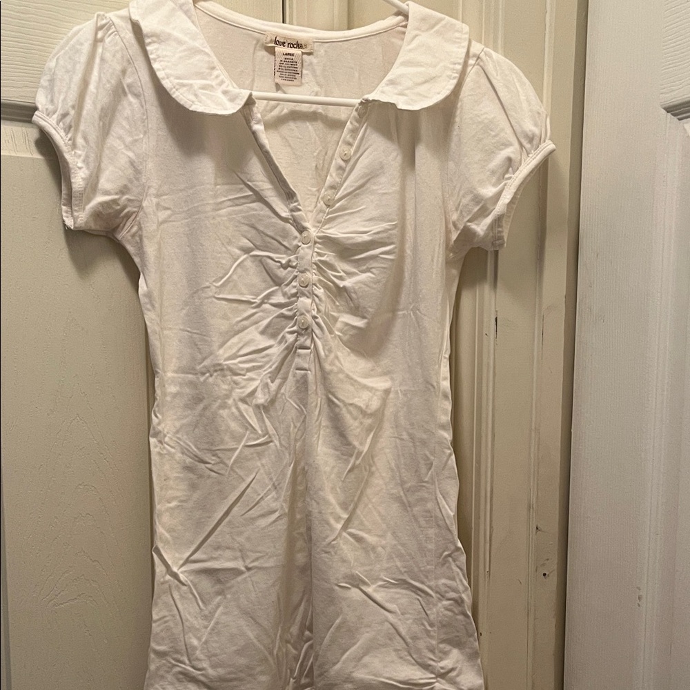 Love Rocks White Ruched Short Sleeve Top